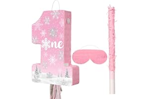 Aoriher Girls 1st Birthday Pinata Winter Onederland Game Set Pink Silver Snowflake Pinata with Bat Stick Blindfold Mask Confetti for Girls First Birthday Baby Shower Party Game Supplies Decoration