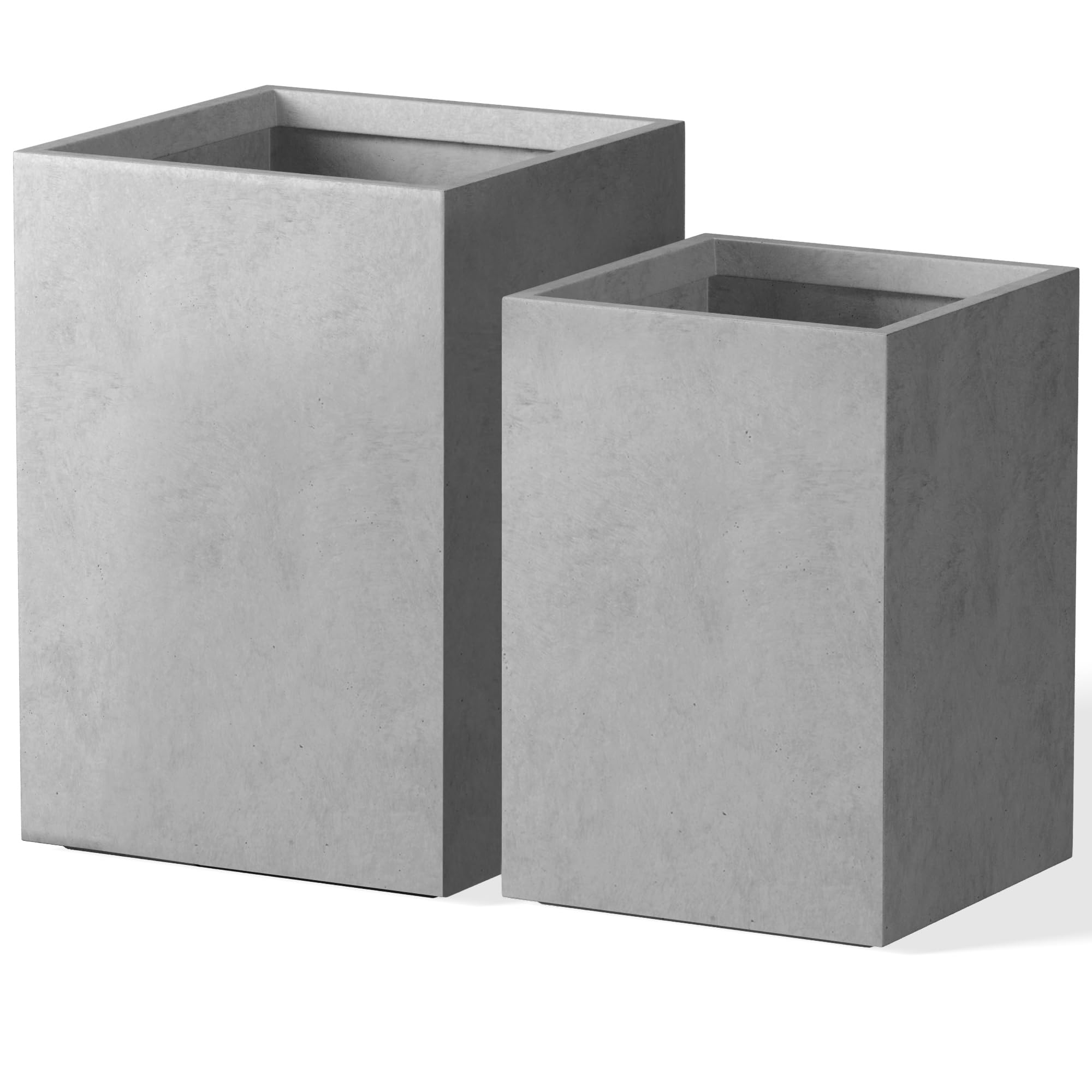 Kante 18.5″,15.7″ H Tall Rectangular Concrete Planters Set of 2, Outdoor Indoor Lightweight Plant Pots with Drainage Hole and Rubber Plug, Modern Style for Home Garden Patio, Natural Concrete