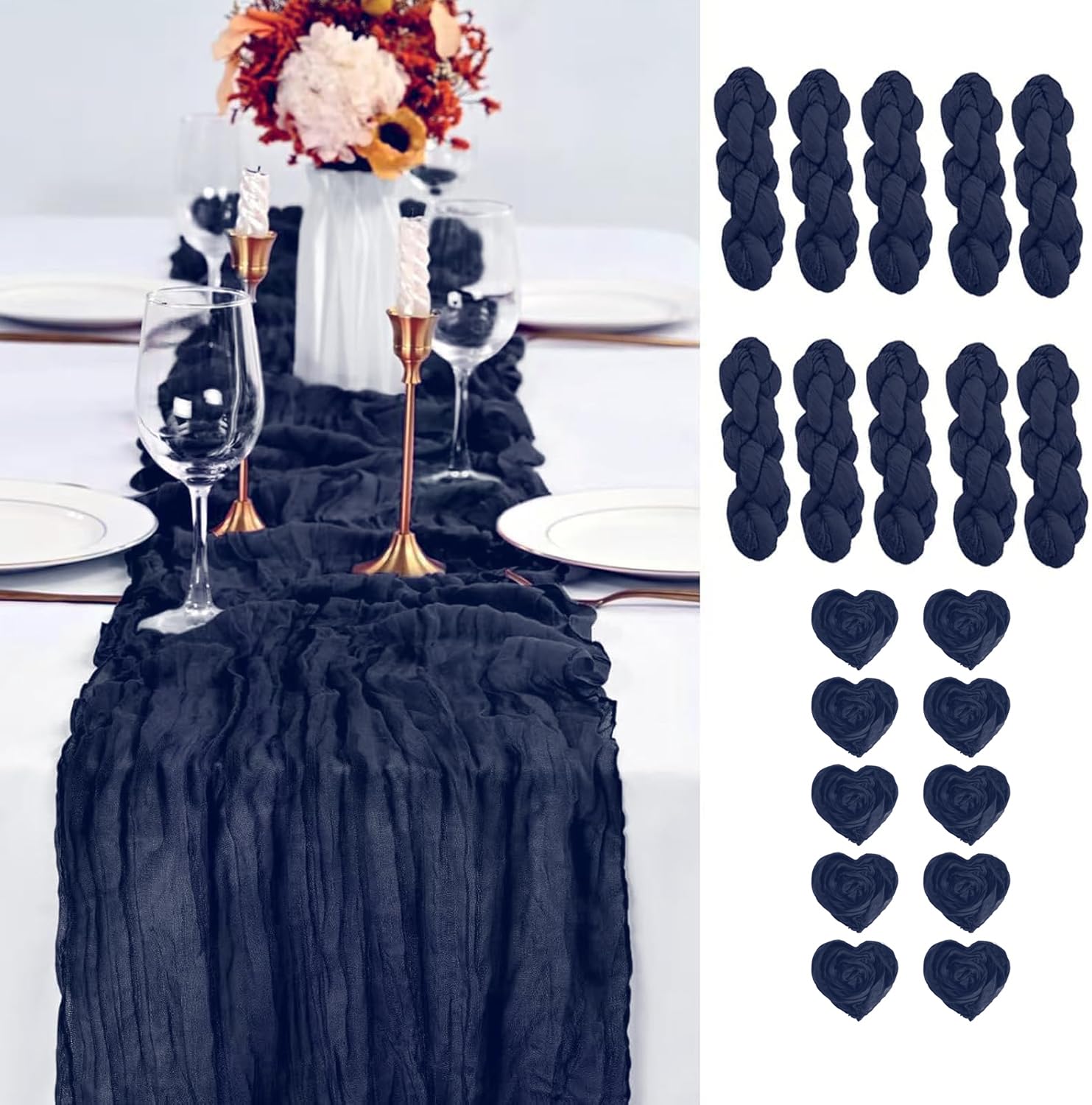 Photo 1 of 10PCS Grape Cheesecloth Cheesecloth Table Runner 10ft Boho Gauze Fabric Cheese Cloth Table Runner Comes with 10 Cloth Napkins Runner for Romantic Wedding Birthday Shower Party Table Decoration