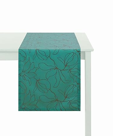 APELT 4887_48x135_14 Tischläufer 'Jaquard Magnolie', petrol
