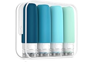 Mrsdry Travel Bottles for Toiletries, Tsa Approved 3oz Portable Travel Bottles, BPA Free Leak Proof Squeezable Silicone Travel Size Containers, Travel Accessories with Clear Toiletry Bag (4 Pack)