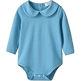 Auro Mesa Infant Baby Girls Bodysuit Peter Pan Doll Collar Super Soft Cotton Romper One-Piece Outfit 0-24 Months