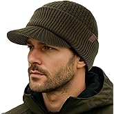 TOP-EX PolarWool™ 100% Merino Wool Winter Hat for Men Fleece Lined Visor Beanie with Brim Outdoor Knit Cap for Cold Weather