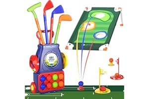 QDRAGON Kids Golf Clubs, 2 in 1 Toddler Golf Set with 8 Balls/Cornhole Board & Putting Mat/Golf Cart with Wheels, Indoor Outdoor Sport Toys Gifts for Boys Girls Ages 3 4 5 6+, Blue