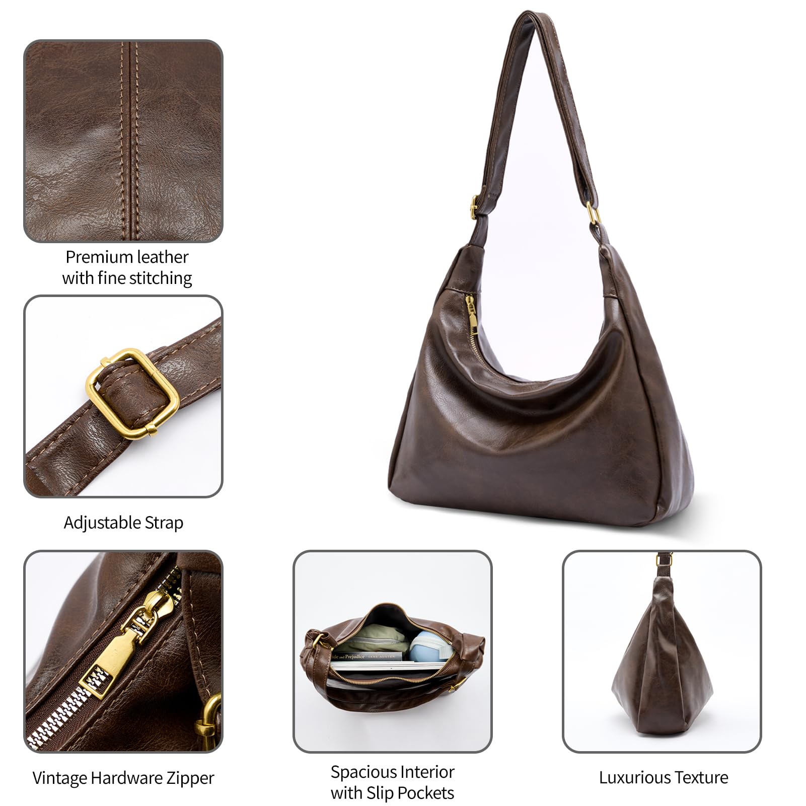 celestina Hobo Bags for Women, Ultra Soft Foldable Vegan Leather Shoulder Handbag, Stylish Slouchy Tote Purses