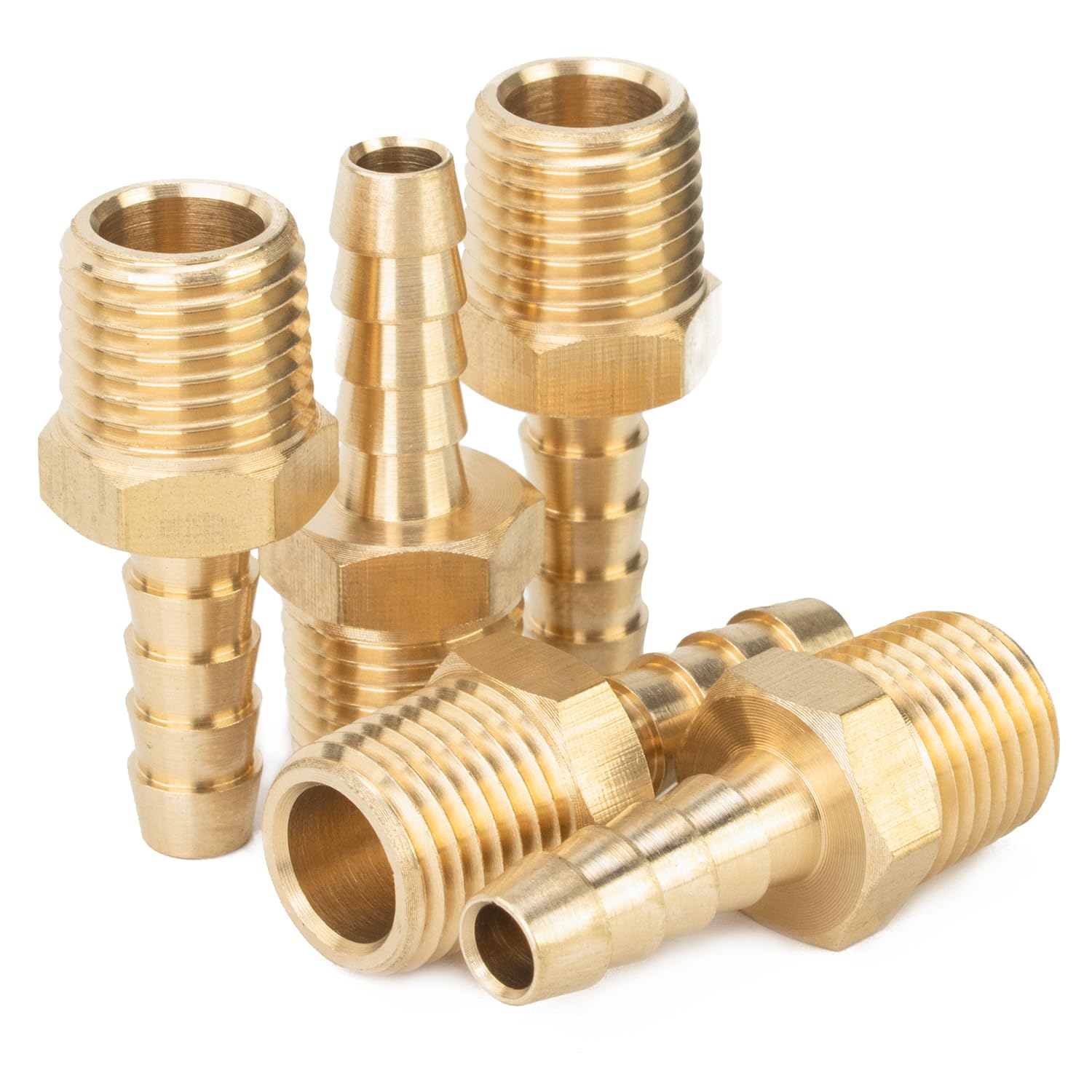 LTWFITTING Brass Barbed Fitting Coupler/Connector 1/4-Inch Male BSPT x 6mm Hose Barb(Pack of 5)