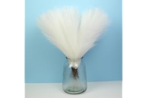 NOLAST 56 Pcs 17” Artificial Pampas Grass Faux Flowers Short Pampas Grass Fluffy Vase Filler for Table Garden Home Wedding Decoration (White)