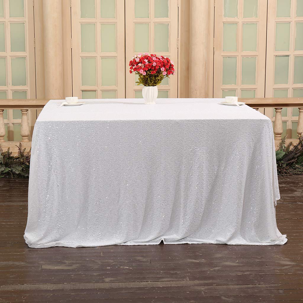 Eternal Beauty Sequin Tablecloths Rectangle White 152 x 260 cm wedding Halloween Chrismas Party Banquet New Year’s Day — image 1