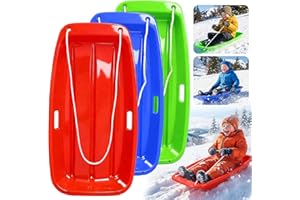 GOLDGAO Snow Sled,Plastic Snow Sled for Kids and Adults,35" Classical Heavy Duty Toboggan Sled with Handles and Ropes for 1-2 Rider for Winter Skiing Snowboard Outdoor Sledding Gift