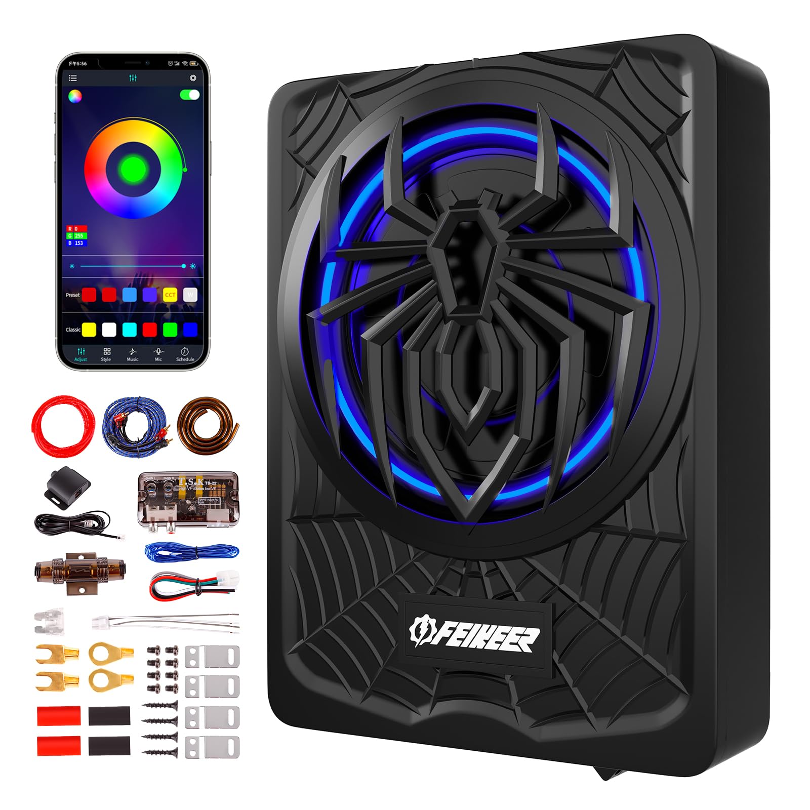 Photo 1 of NEW 10" 1200W Subwoofer,RGB Slim Underseat Car Subwoofer and Amp Package.Under Seat Subwoofers with Amp,Individual Control for Low Pass/Gain/Boost Bass.Deep Bass Perfect for Truck/SUV/Jeep/MPV