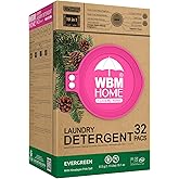 WBM Laundry Detergent Pods - Ultra-Concentrated, Hypoallergenic, Stain-Fighting, Evergreen Scent, 32-Pack, Recyclable Packaging for Eco-Friendly Cleaning