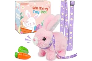 VOICHIC Robot Bunny Pal- My Realistic Rabbit Toy, Electronic Pets with Sounds, Jumping, Twitching, and Shaking Ears, Interactive Plush Bunny for Kids with Leash, Birthday Gift for Toddler (Pink)