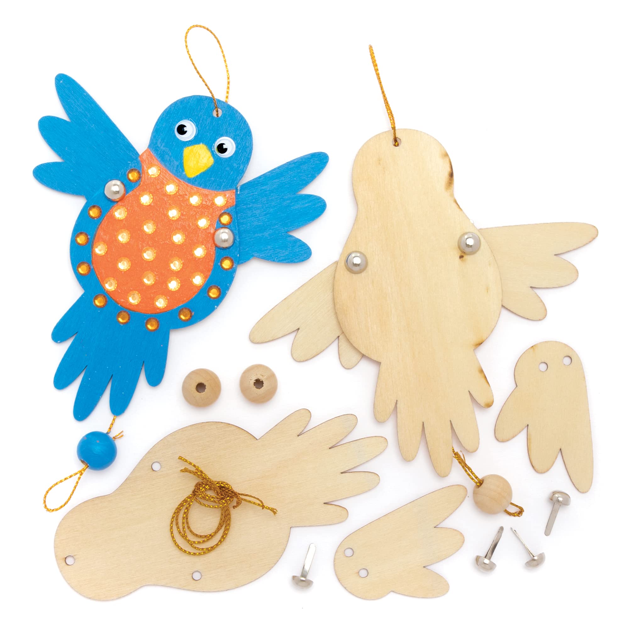 Baker Ross FE897 Flapping Bird Wooden Puppet - Pack of 5, Make Your Own Wooden Puppets, Puppets for Kids, Wooden Crafts for Kids to Assemble and Decorate