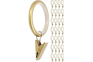 Meriville Drapery Curtain Rings with Clip - 1.5-Inch Inner Diameter, Fits Up to 1 1/4-Inch Rod (Set of 28 with Insert, Royal Gold)