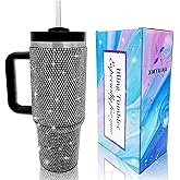 XMYAINA 40oz Bling Tumbler with Handle and Straw Lid Rhinestone Studded Tumbler Cups Vacuum Insulated Stainless Steel Double Wall Water Bottle Travel Mug Gifts for Women Her (Black)