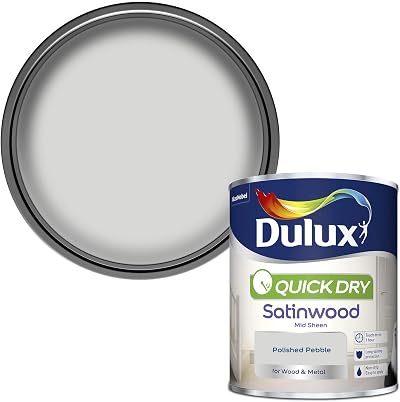Dulux 5211306 Quick Dry Satinwood Paint Wood Metal Polished Pebble 750ml