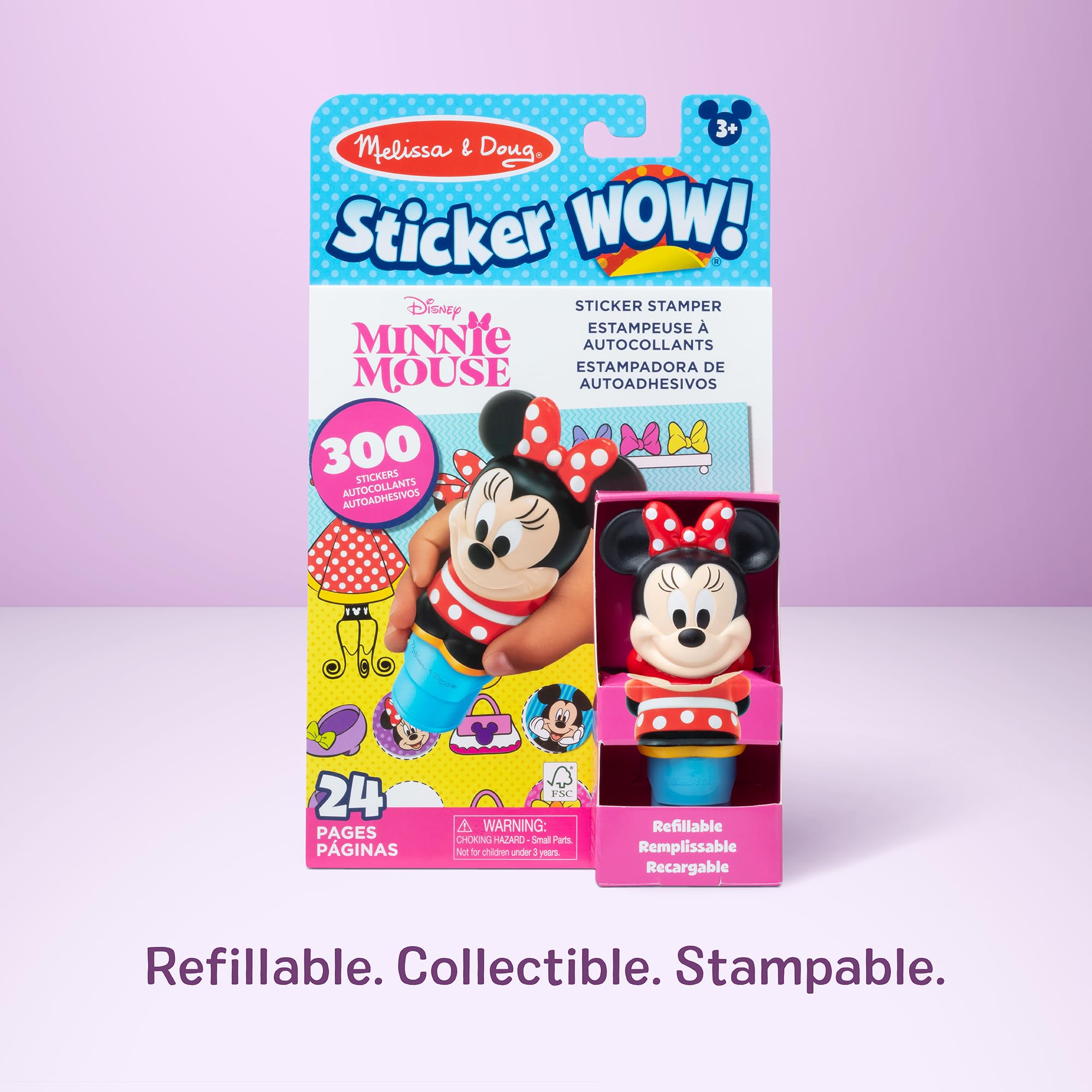 Melissa & Doug Sticker Wow!™ 24-Page Activity Pad and Sticker Stamper, 300 Stickers, Arts and Crafts Fidget Toy Collectible Character – Disney Minnie Mouse - for Kids Ages 3+ - FSC Certified