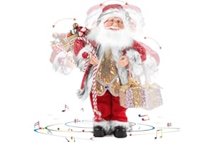 Gfilay 18 Inch Animated Plush Santa Figurine with Music and Movement, Collectible Red Sequin Coat Christmas Decoration, Singing Dancing Santa Claus Holiday Centerpiece Gift for Home or Store