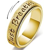 LuckyAmor Fidget Spinner Ring for Women - Just Breathe Inspirational Hope Rings, Stainless Steel Anxiety Women's Ring for Stress Relief, Thumb Rotating Rings for Adults Jewelry Gift for Her