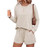 Ekouaer Women's Lounge Sets Pajamas 2026 Fall Long Sleeve Top&amp;Shorts XS-XXL | Matching 2 Piece Sets,Fall outfits,Loungewear for Travel,Vacation,Airport,Home,Daily Wear,Shorts with Pockets