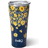 Swig Life 32oz Insulated Tumbler, Travel Coffee Tumbler with Lid, Cup Holder Friendly Travel Coffee Mug, Stainless Steel with Lid (Lazy Daisy)
