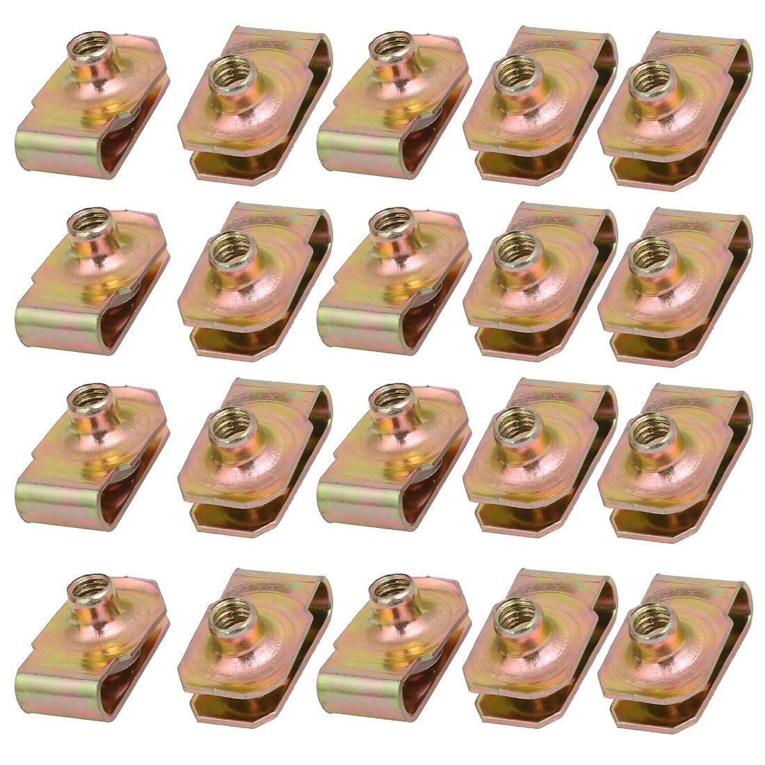 Sourcingmap 20pcs 65Mn Spring Steel Speed Fastener U Nut Clip Brass Tone for M5 Screw Bolt