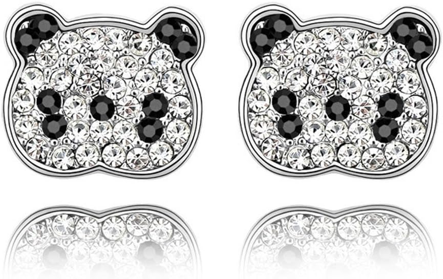 18K White Gold Crystal Animal Panda Bear Stud Earrings Hypoallergenic for Girls Women Kids Gifts Idea