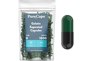 PureCaps USA - Empty Gelatin Capsules Size 0| 1,000 Separated Pills| Green/Black| Non-GMO Certified | SLS, Gluten, Preservative Free