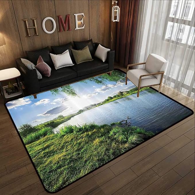 Bedroom Rugs，Lake House Decor, Sunny Day On A Calm River in