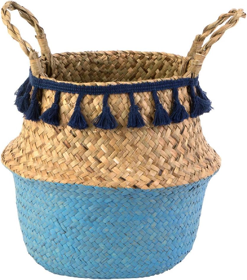 KASA Korb aus Seegras, Strandstil, Blaue Quasten: Amazon.de: Küche