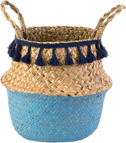 KASA Korb aus Seegras, Strandstil, Blaue Quasten: Amazon.de: Küche