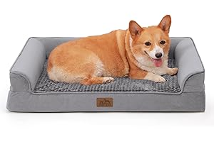 COZY KISS Orthopedic Dog Bed for Large Medium Size Dog, L Pet Sofa for Dog Cat, Big Supportive Foam Bolster U Shaped Couch with Waterproof Lining Cover, Anti-Slip, Washable, 36x27x7.5 inch, Grey