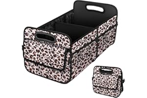 NEWFOM Trunk Organizer for Car, Collapsible SUV Trunk Organizer, 50L Car Accessories for Women/Men, Car Organizers and Storage for Car/SUV/Truck-Medium-Leopard print