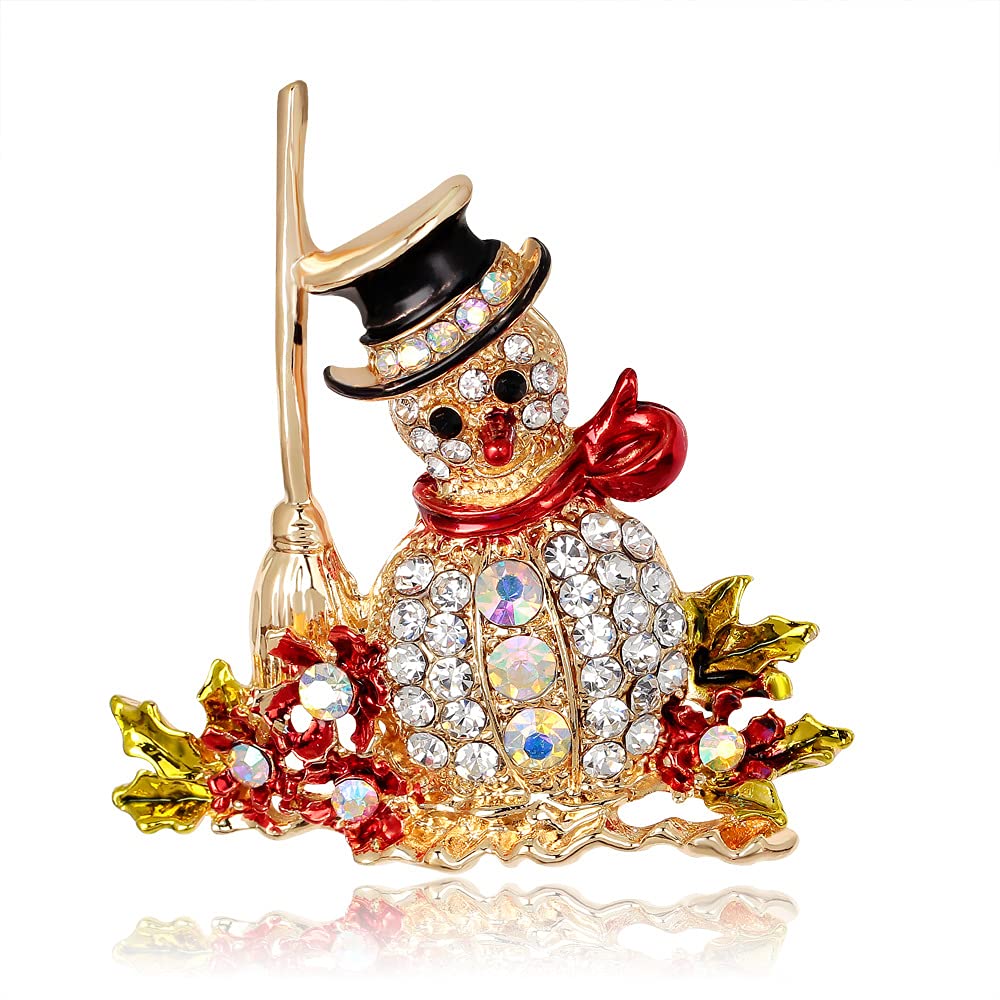 Christmas Brooch Pins for Women Girls Men Multi-Colored Rhinestone Crystal Gold Tone Snowman Bow Tie Necktie Fashion Winter Costume Dress Accessories Jewelry Unisex Birthday Christmas Gifts