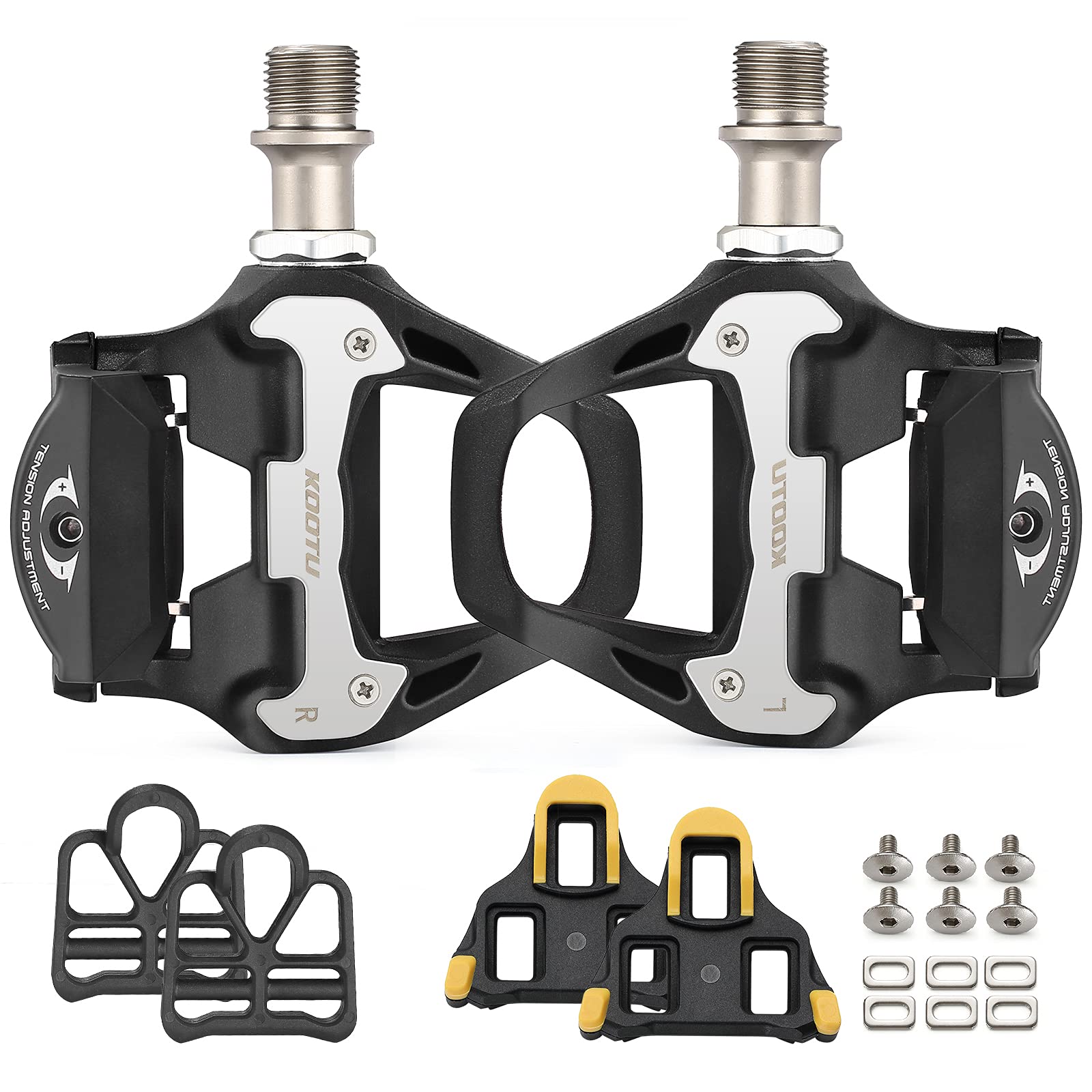 KOOTU Bike Pedals 9/16" Universal Road Bike Pedals Bicycle Platform Pedals Clipless Pedals Suitable for Road Bike Spin Bike MTB Indoor Bike. (Black)