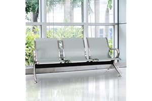 Kinsuite 3-Seat Waiting Room Chairs - Waiting Room Chairs with Arms Airport Reception Chairs Reception Bench, Lobby Bench Seating for Office, Business, Bank, Hospital, Silver