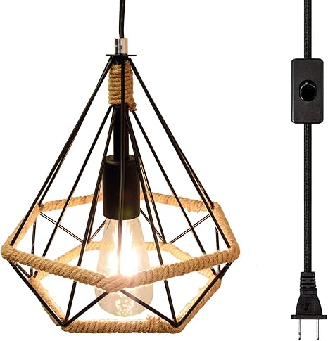 Lufun Industrial Plug In Pendant Light Plug In Hanging Lamp With