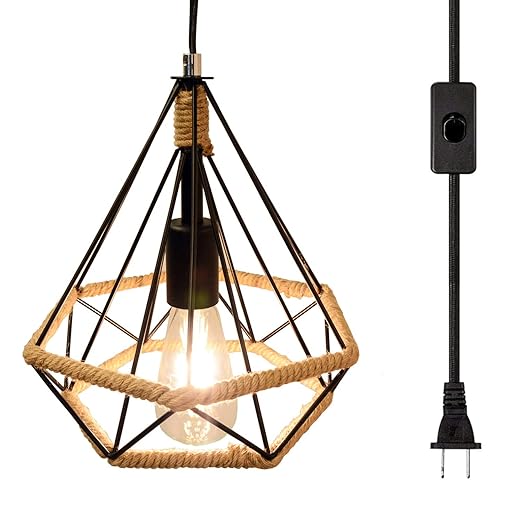 Lufun Industrial Plug In Pendant Light Plug In Hanging Lamp With 16 4ft Hanging Cord And On Off Switch Mini Chandeliers With Metal Cage For Kitchen