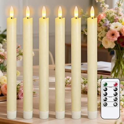 Eldnacele LED Taper Candles Flickering Real Wax Remote Timer Battery Operated