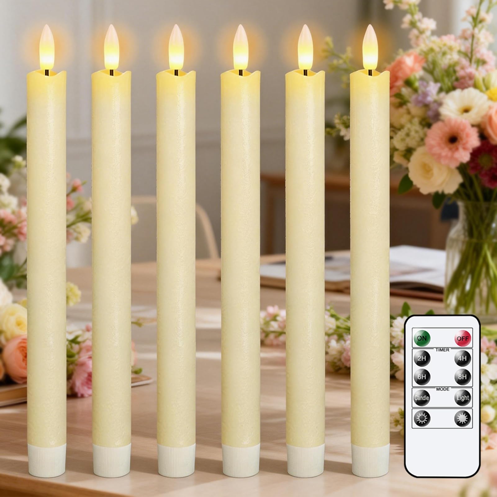 Eldnacele LED Taper Candles Flickering with Timer, Battery Operated Flameless Taper Candles with Remote, Real Wax LED Dinner Candles for Christmas Home Wedding Decor