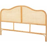 Bali &amp; pari Adelita Natural Rattan Arched Headboard - Handwoven Cane Panel, Coastal Boho Style Bedroom Decor, Queen