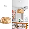 Bamboo Pendant Light 1 Light for Kitchen- 17.7 in Hand-Woven Natural Rattan Pendant Lights Bamboo Lamp Hanging Chandelier Rattan Hanging Lights Fixture for Kitchen Island Living Room Bedroom(17.7 in)