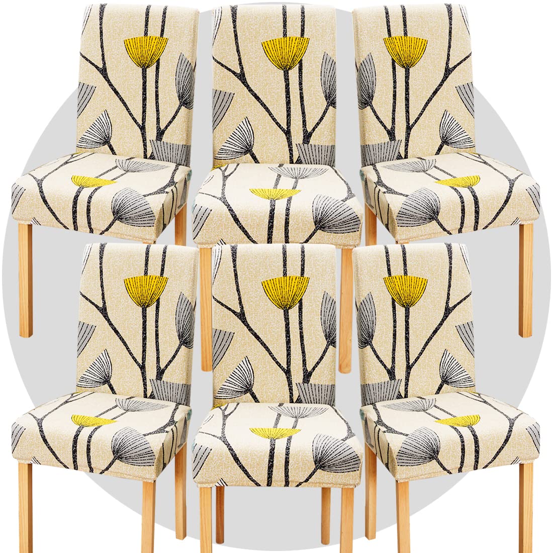 TOMMO Dining Room Chair Covers Set of 6, Stretch Removable Washable Spandex Dining Chair Slipcovers Protectors, Kitchen Chair Covers for Dining Room Party Hotel Ceremony Banquet (Warm dandelion)