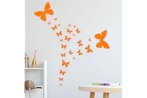 CREATE-A-MURAL Orange Butterfly Wall Decals for Girls Bedroom (26) Girls Room Decor Stickers of Butterflies Bedroom Wall Art Vinyl Peel & Stick Wall Stickers Birthday Party Decoration Present Teen Toddler (Orange)