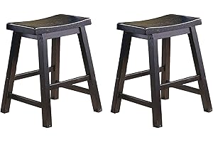 Lexicon Victoria Saddle Solid Wood Table Height Stool Set of 2 - Saddle Kitchen Stool Dining Height Stools for Dining, Armless Chair Seating, Perfect Casual - 17.5" Black Sand