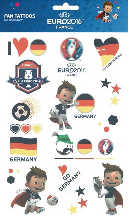 Uefa Euro 2016 France Officielle Fan Tatouages Em France Allemagne Coupe D Europe De Football Public Viewing Party Allemagne Super Victor Mascotte Cœur Etoiles Amour Allemagne Drapeau Flag Drapeau Amazon Fr Sports Et Loisirs