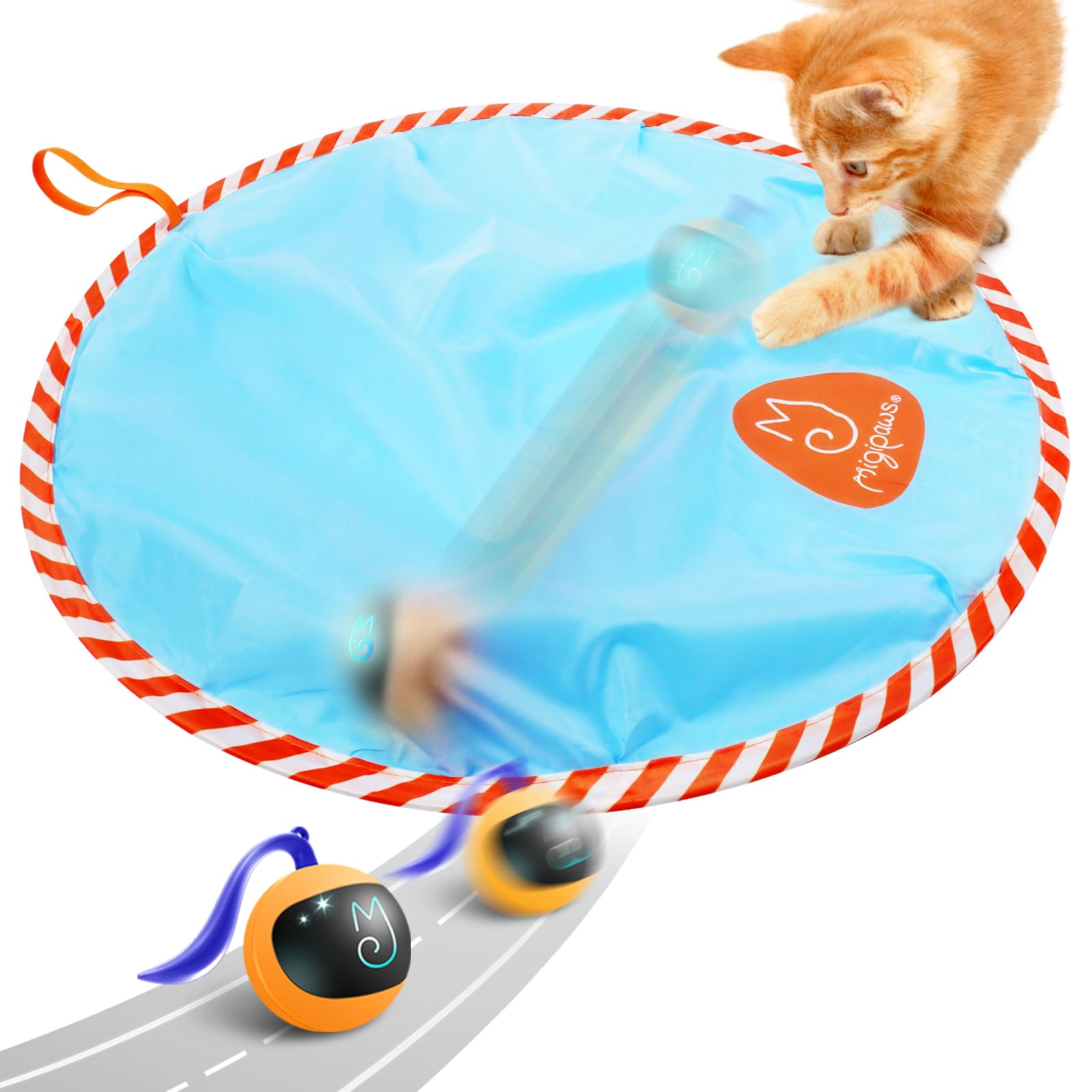 Photo 1 of Migipaws Interactive Cat Ball Toy Set, Fun Tracker, Glowing Chase Ball with MystiChaser Pouch, Fluffy Tail, A Small Mice (Orange)
