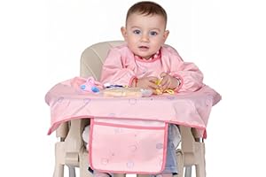 MOTEERLLU Coverall Baby Feeding Bib for Eating,Long Sleeves Bib Attaches to Highchair and Table,Weaning Bibs