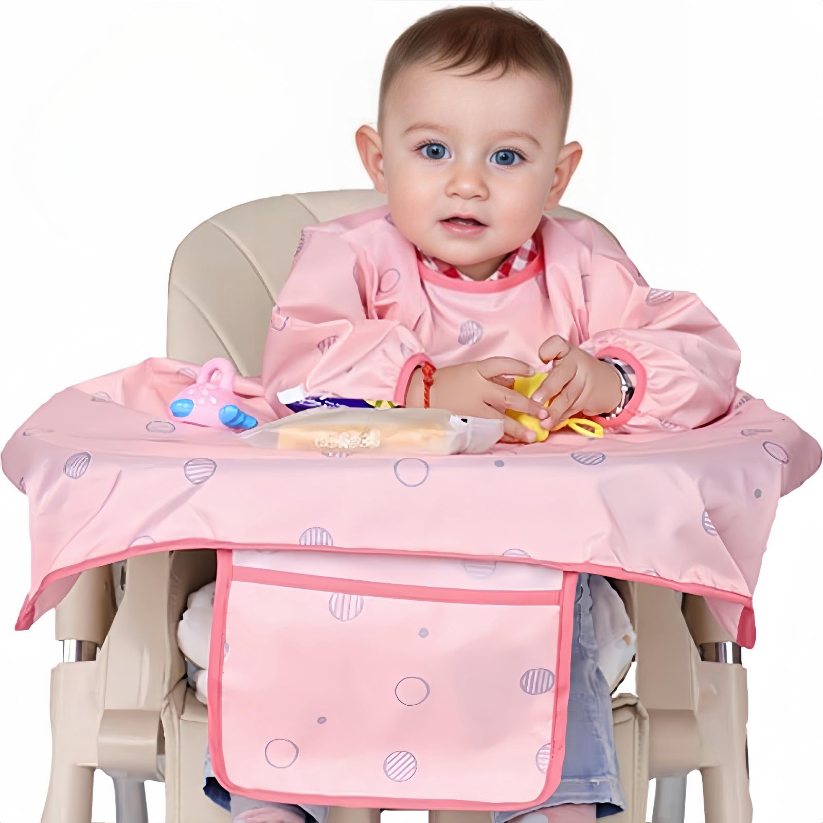 Photo 1 of MOTEERLLU Coverall Baby Feeding Bib for Eating,Long Sleeves Bib Attaches to Highchair and Table,Weaning Bibs