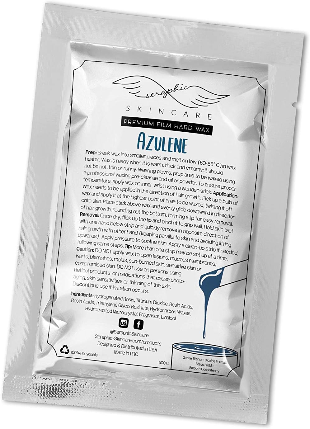 Premium Film Hard Wax 500 G Block | Azulene | Depilatory Hair Hard Wax | Hair Removal | Strip-less | Brazilian & Coarse Hair | Gentle & Pliable Titanium Dioxide Formula | All Skin Types | Men & Women